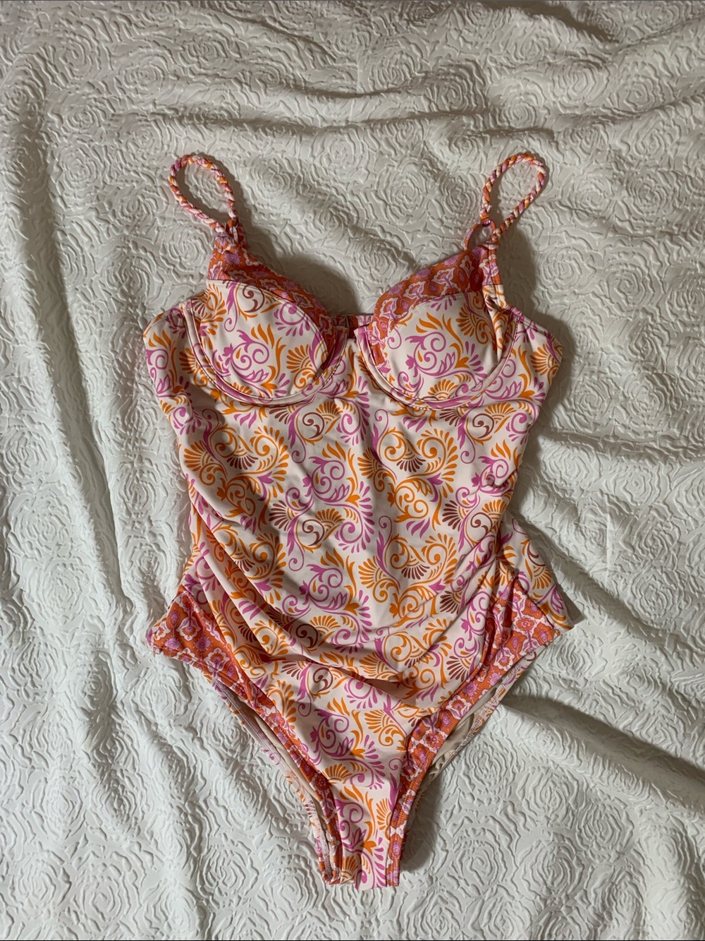 NWT Cupshe Pink & Orange Swirl Underwire One-Piece Swimsuit, Size L